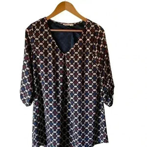 NEW Lush Women's Nordstrom Navy Blue Geo Pull Over Lined Shirt Dress Size S